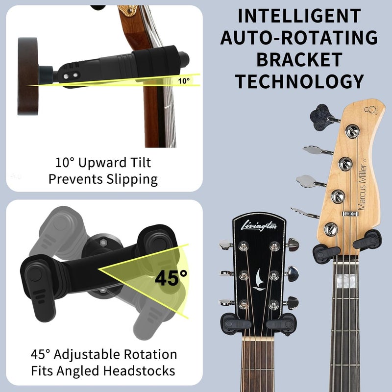 AUPHY Guitar Wall Mount Auto Lock,Guitar Wall Holder with Nitro-Safe Velvet,Universal Compatibility for All Headstocks and Neck Widths Supports Acoustic, Electric, and Bass Guitars - Image 3
